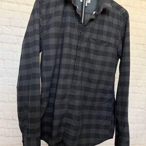 DKNY Men's Dark Gray Plaid Shirt
